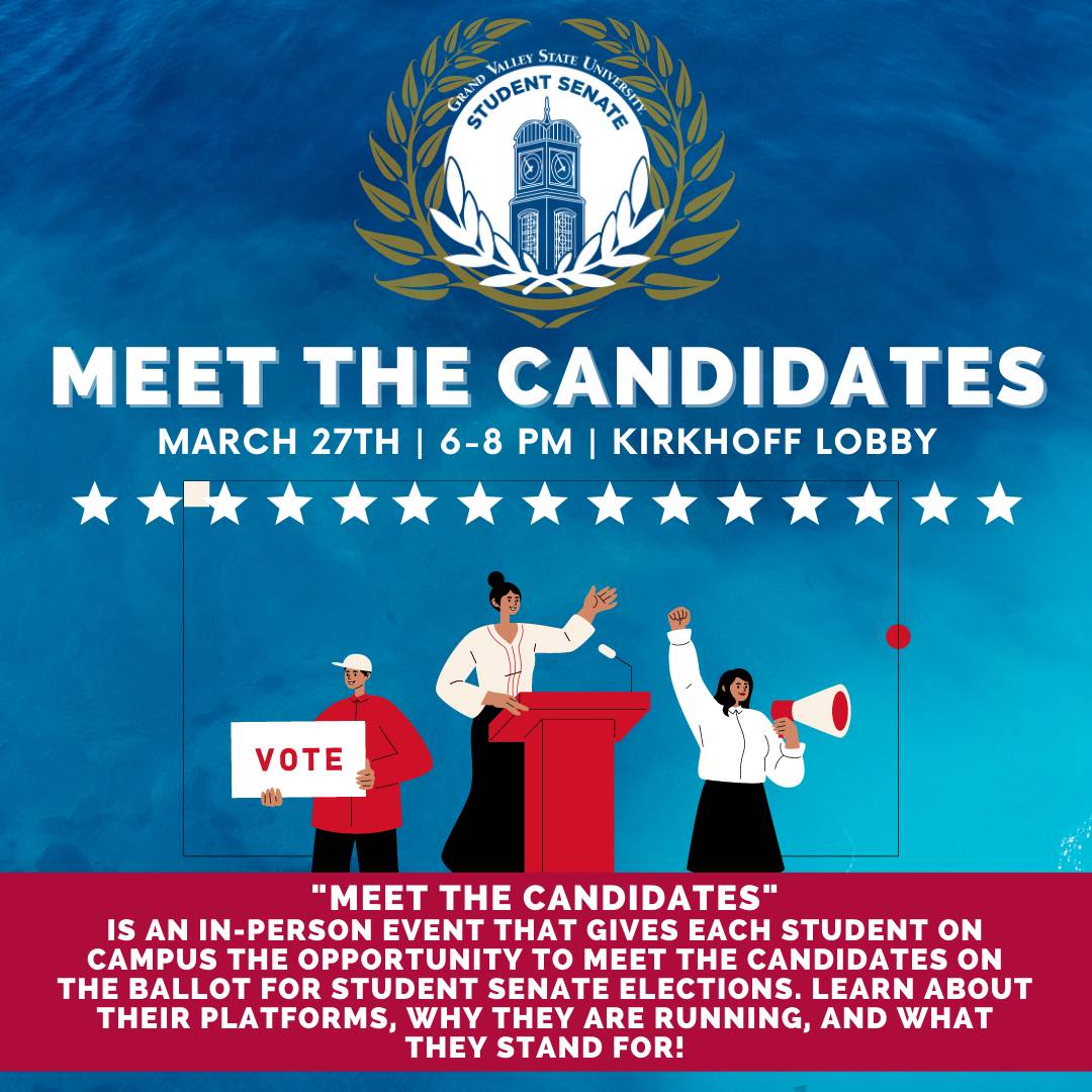 "Meet the Candidates" March 27th 2023 is an in-person event that gives each student on campus the opportunity to meet the candidates on the ballot for student senate elections. learn about their platforms, why they are running, and what they stand for!